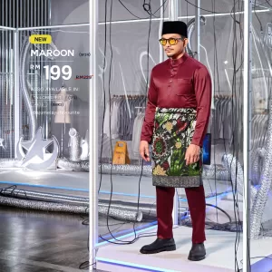 Baju Melayu Slim Fit Maroon ikhrah.com