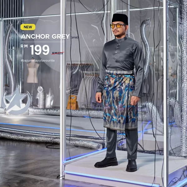 Baju Melayu Slim Fit Anchor Grey ikhrah.com